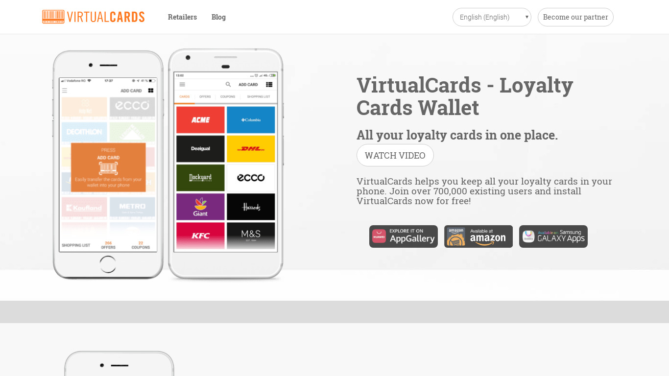 VirtualCards Landing page