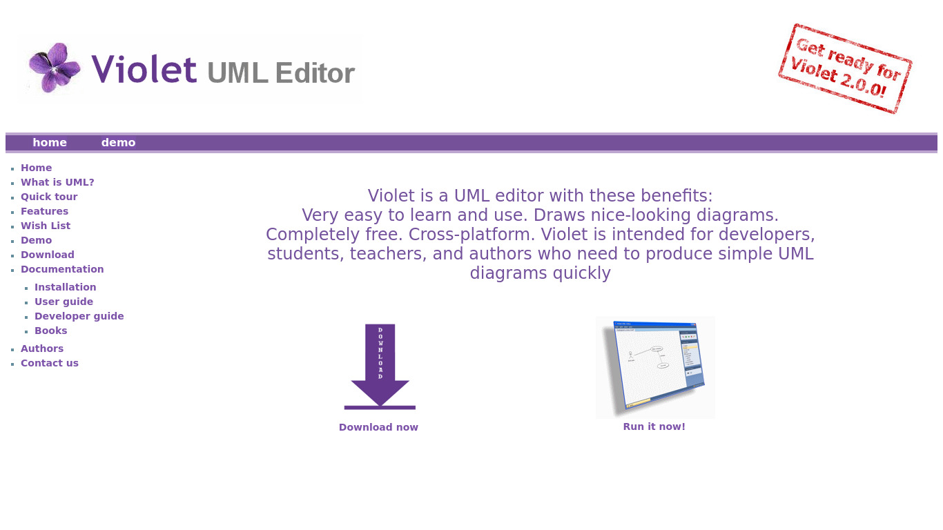 Violet UML Editor Landing page