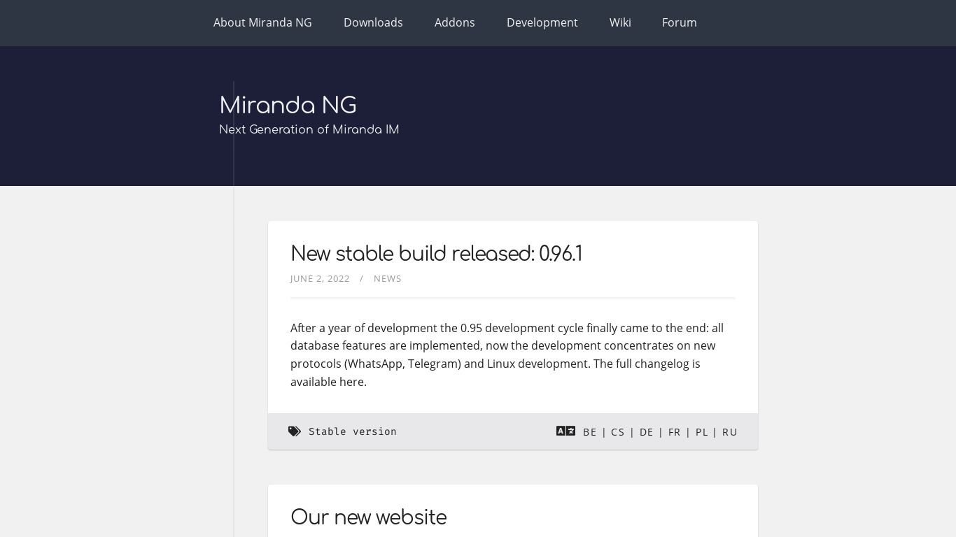 Miranda NG Landing page