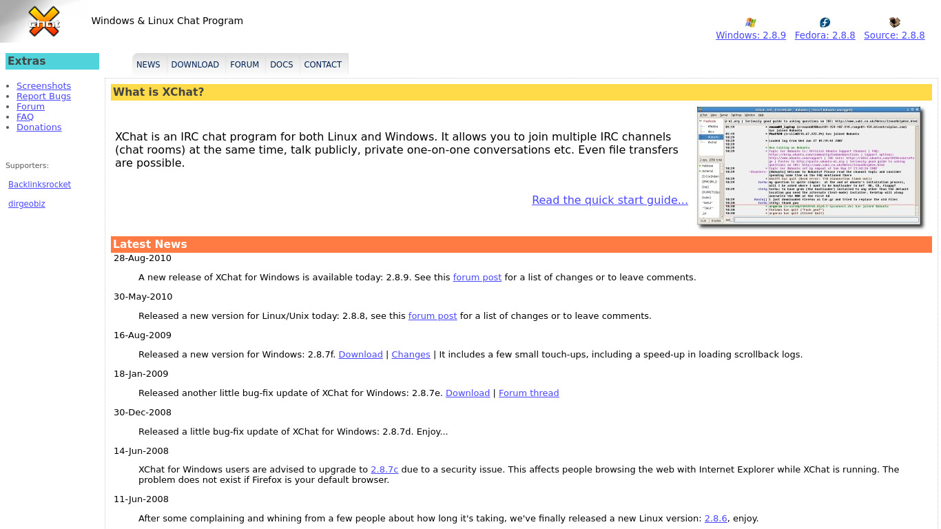 XChat for Linux Landing page