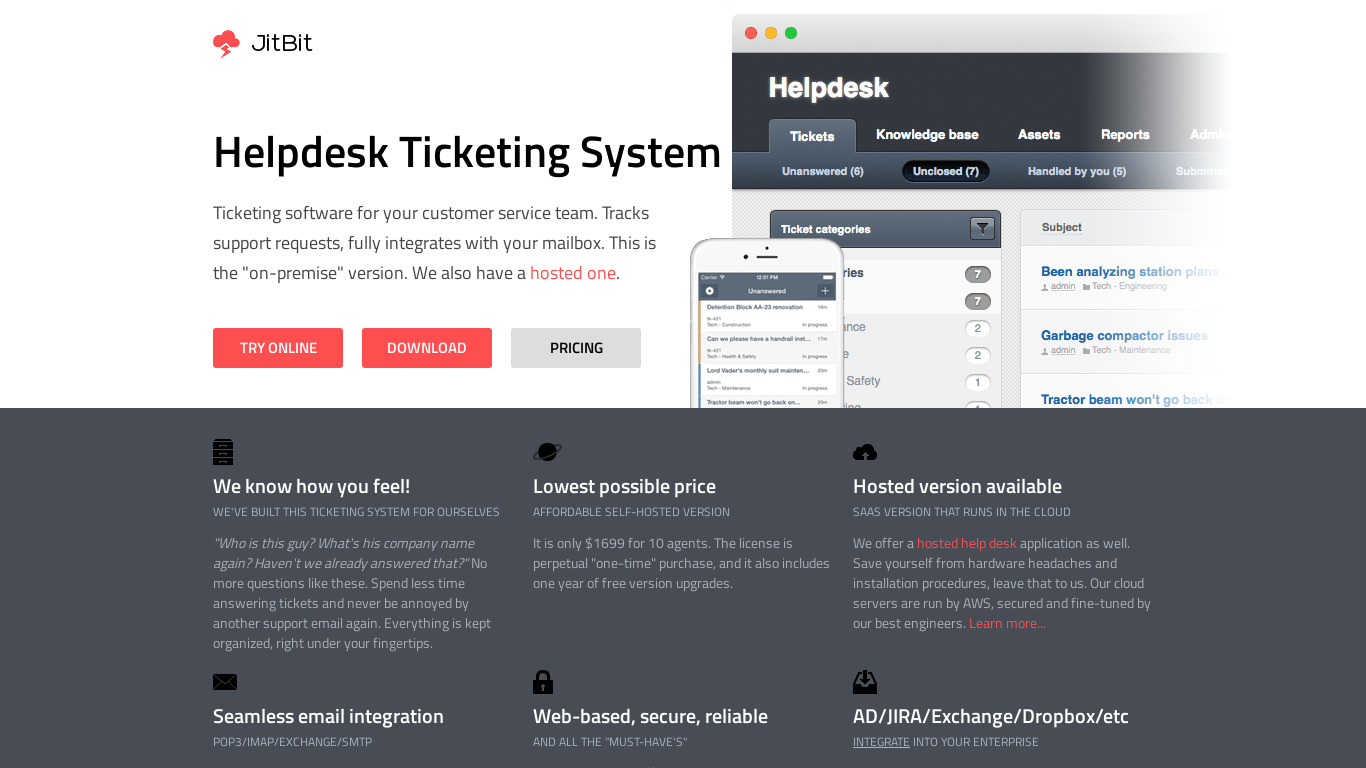 JitBit Helpdesk Landing page