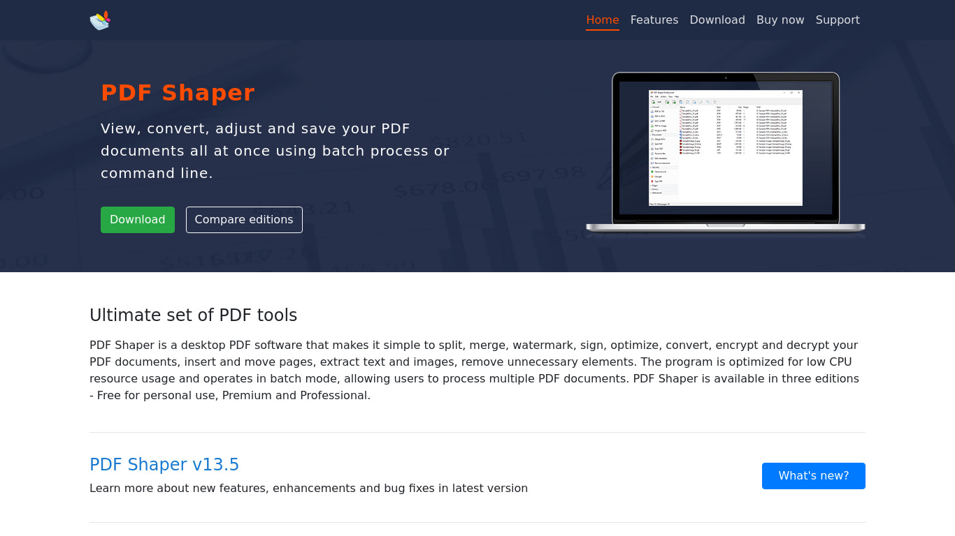 PDF Shaper Landing page
