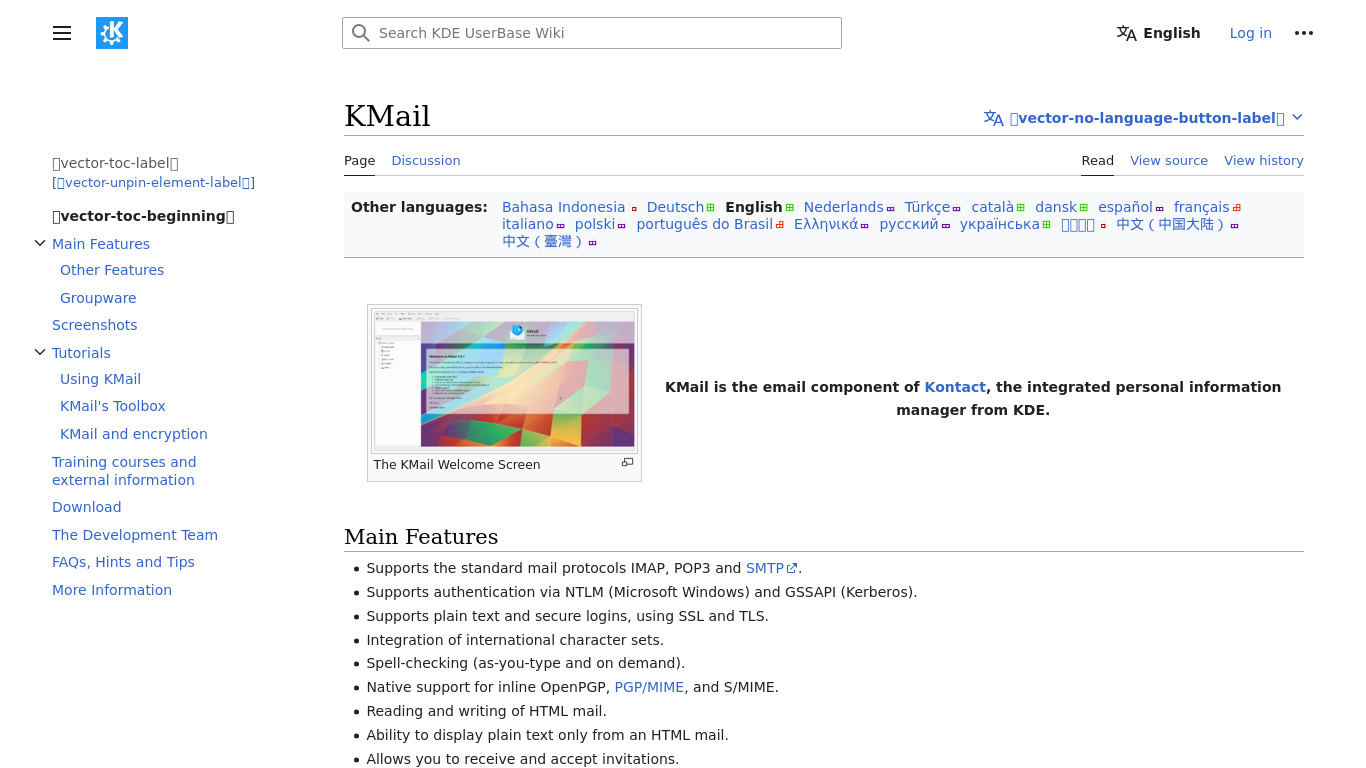 Kontact - KMail Landing page