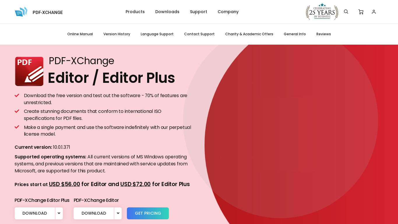 PDF-XChange Editor Landing page