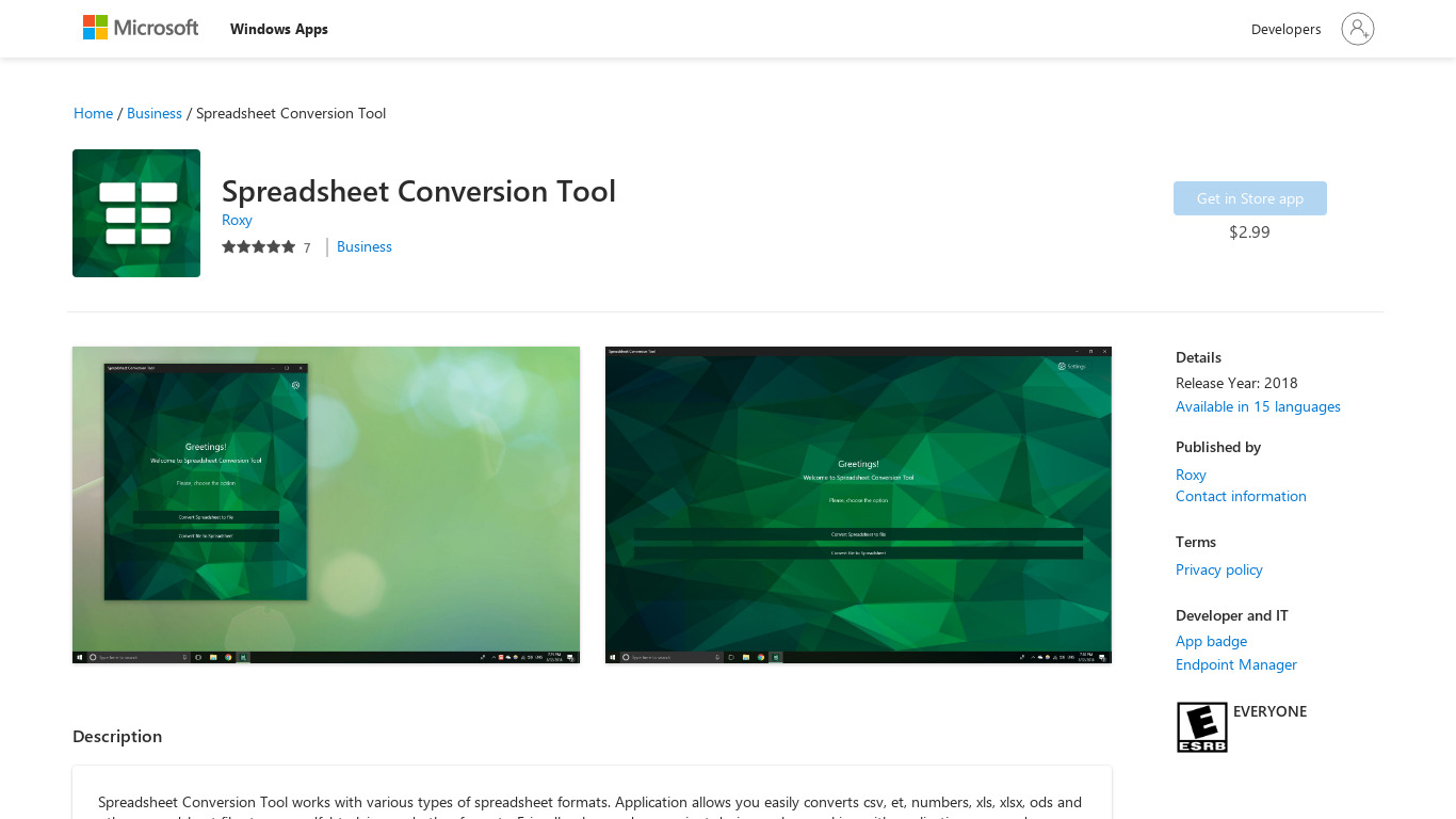Spreadsheet Conversion Tool Landing page
