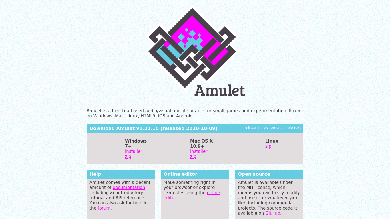 Amulet Landing page