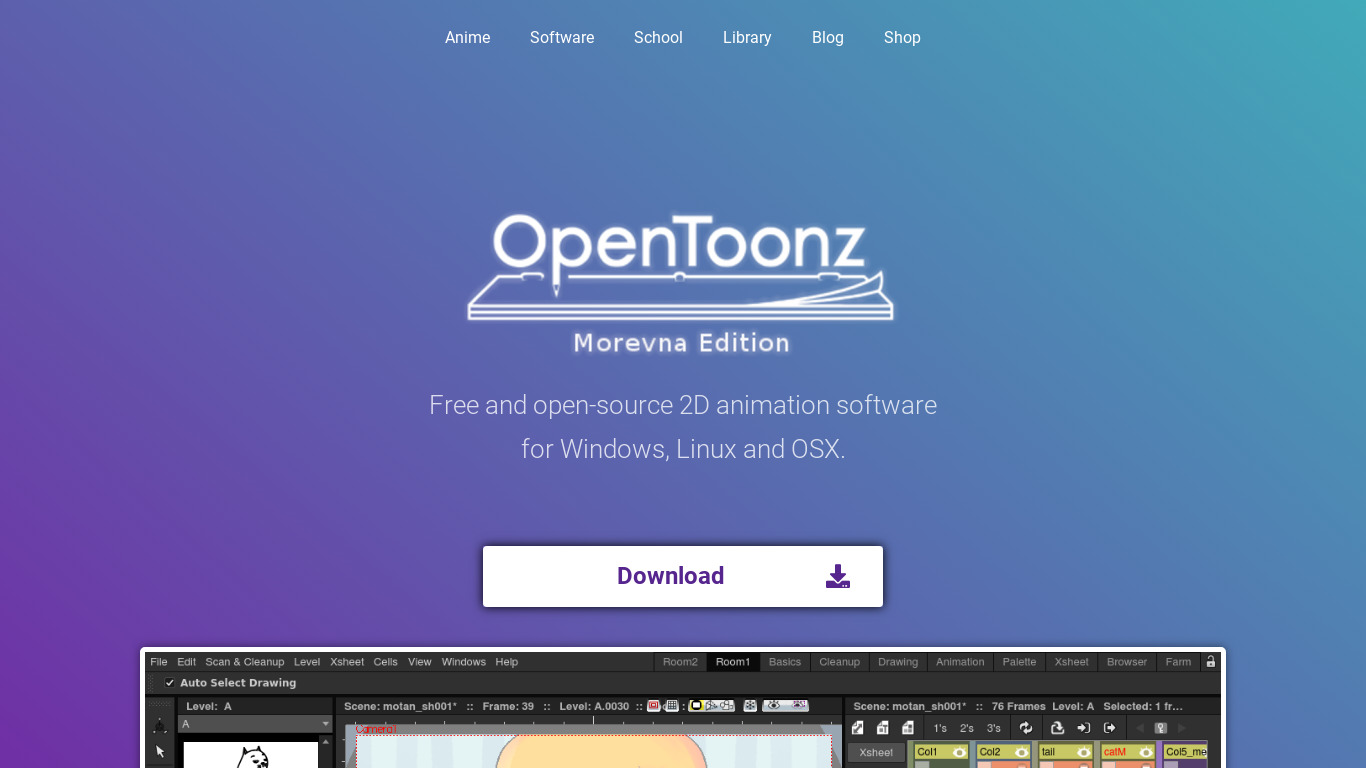 OpenToonz (Morevna Edition) Landing page