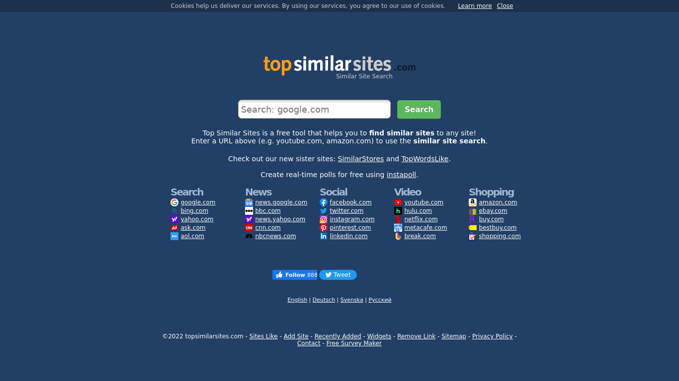 Top Similar Sites Landing page