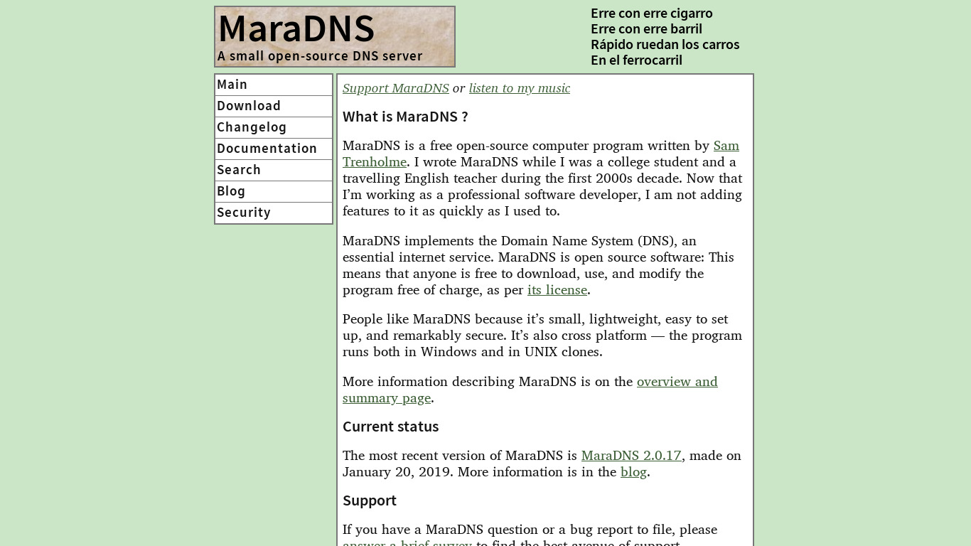 MaraDNS Landing page