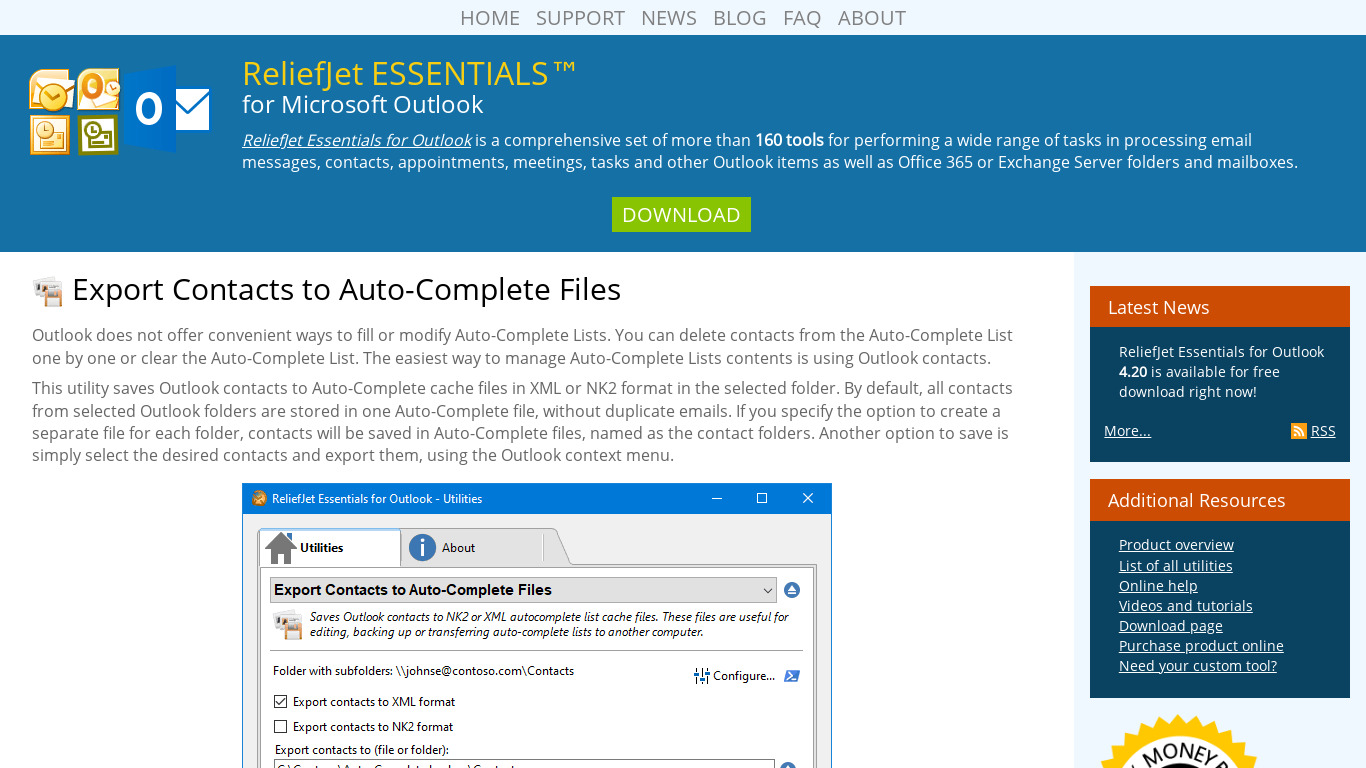 Export Contacts to Auto-Complete Files Landing page