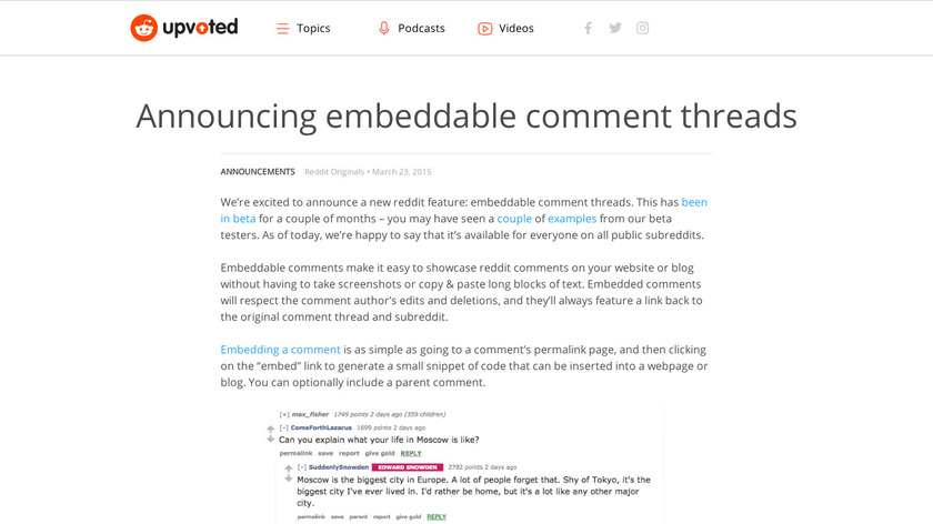 redditinc.com Reddit Comment Embeds Landing Page