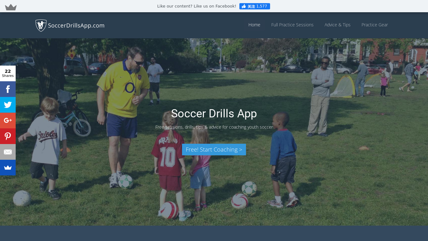 Soccer Drills App Landing page