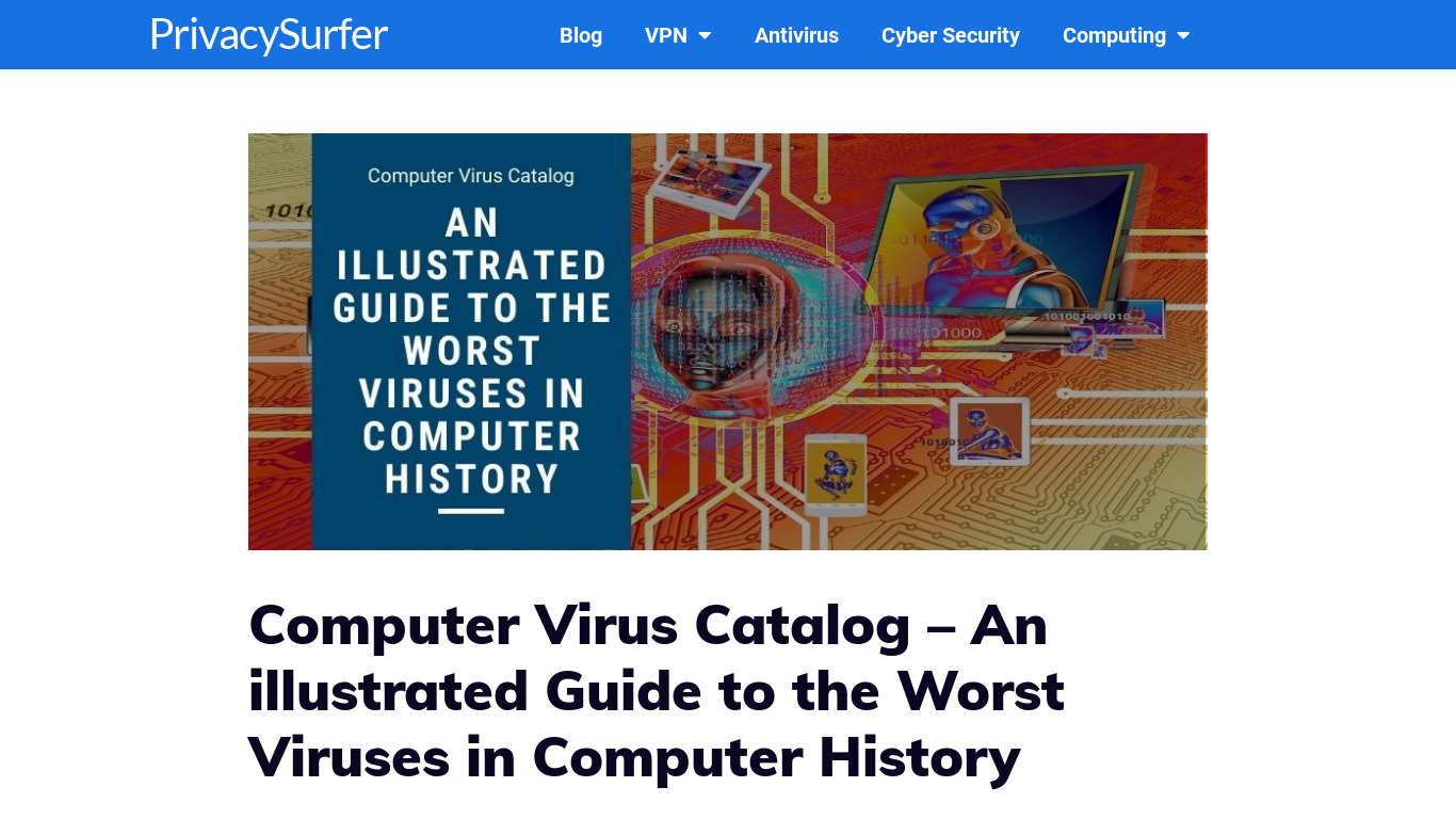 privacysurfer.com Computer Virus Catalog Landing page