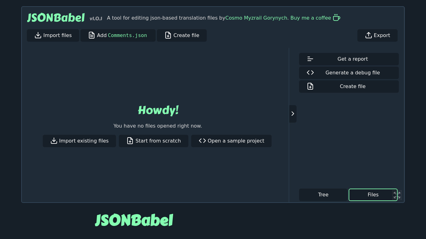 JSONBabel Landing page