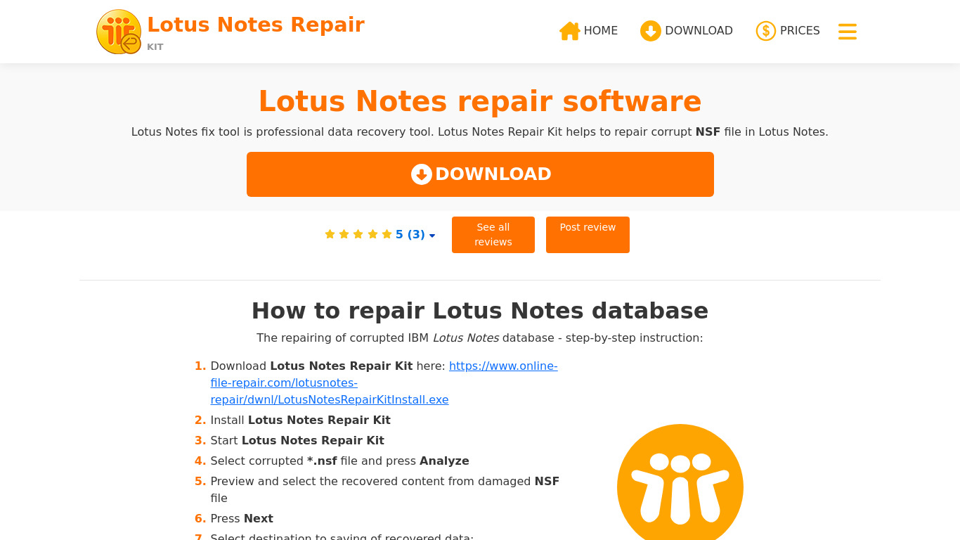 Lotus Notes Repair Kit Landing page