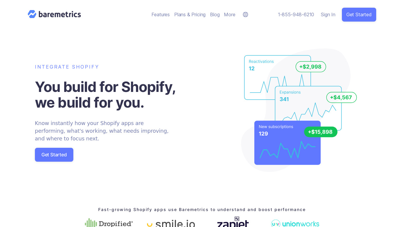 Baremetrics for Shopify Partners Landing page