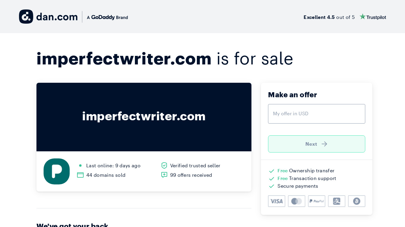 The Imperfect Writer Landing page