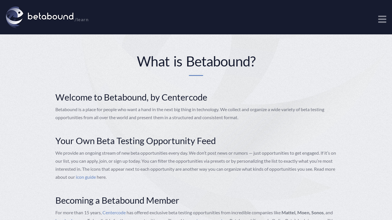 BetaBound Landing page