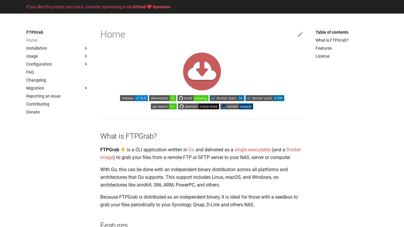FTPGrab Landing page