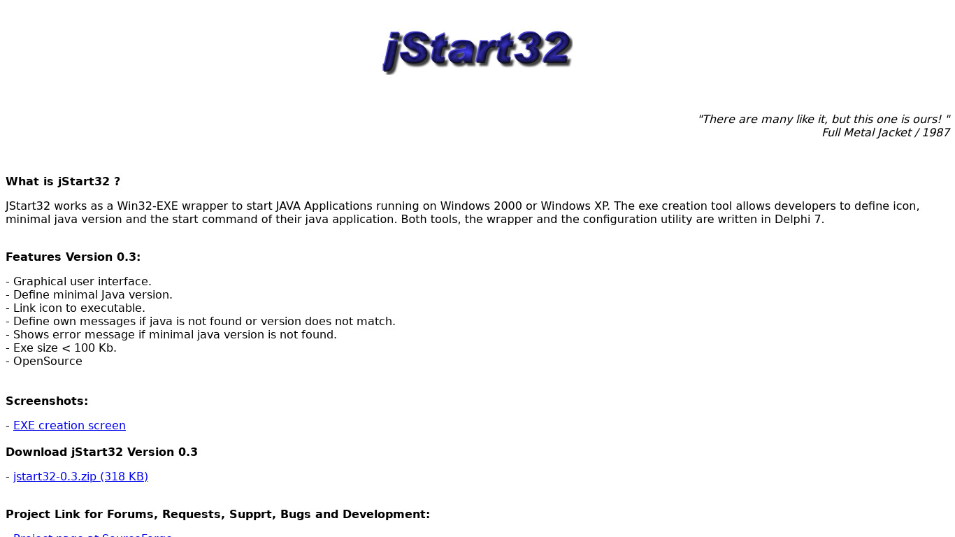 jStart32 Landing page