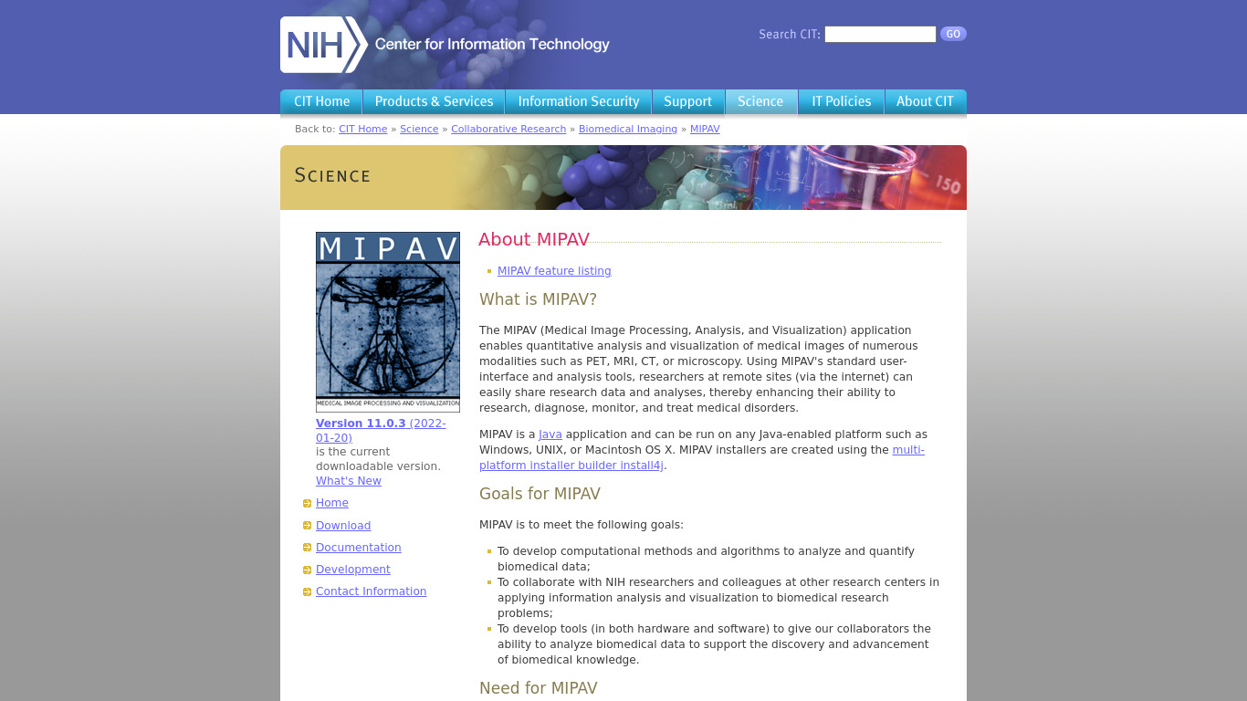MIPAV Landing page
