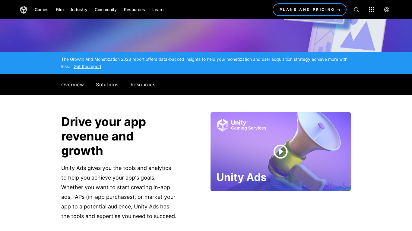 Unity Ads Landing page
