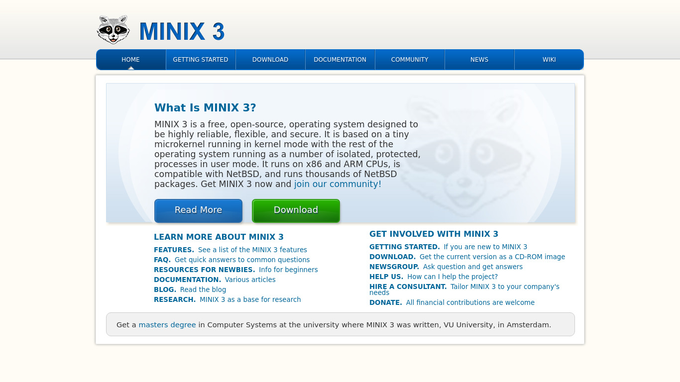 MINIX 3 Landing page