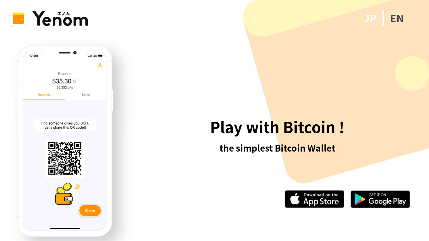Yenom - Bitcoin Cash Wallet Landing page