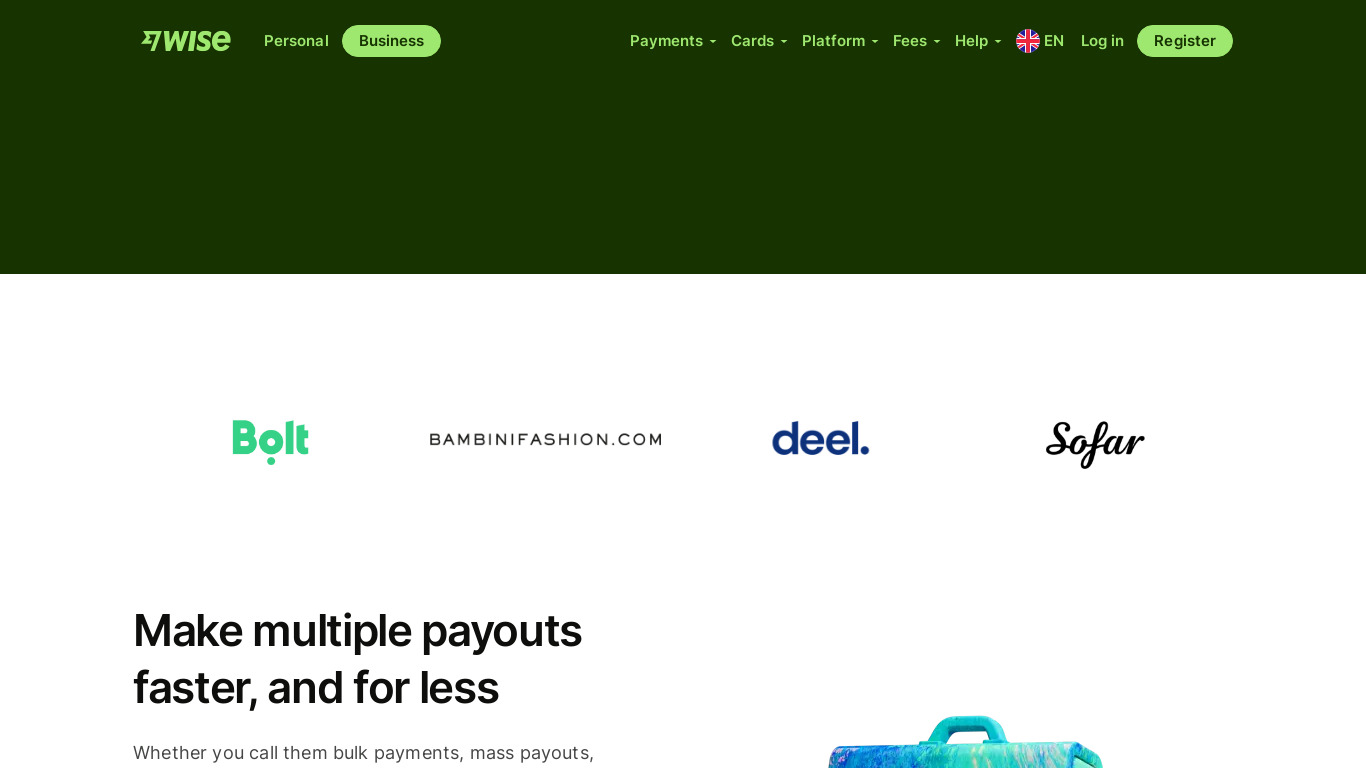 TransferWise Business Payouts Landing page