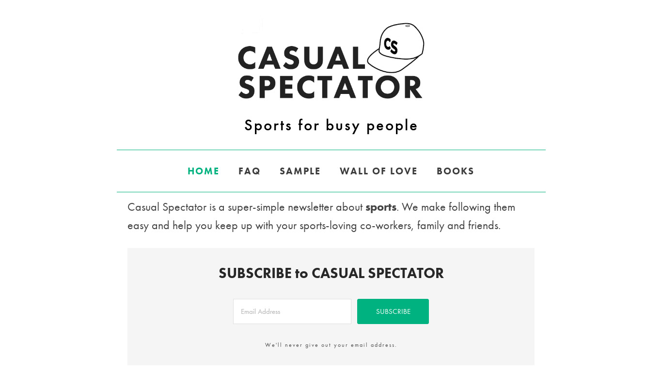 Casual Spectator Landing page