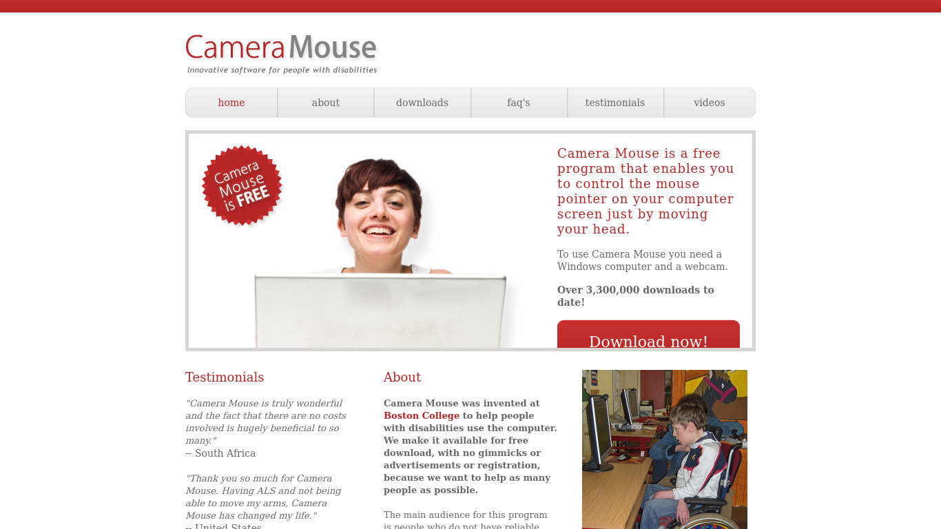 camera mouse Landing page