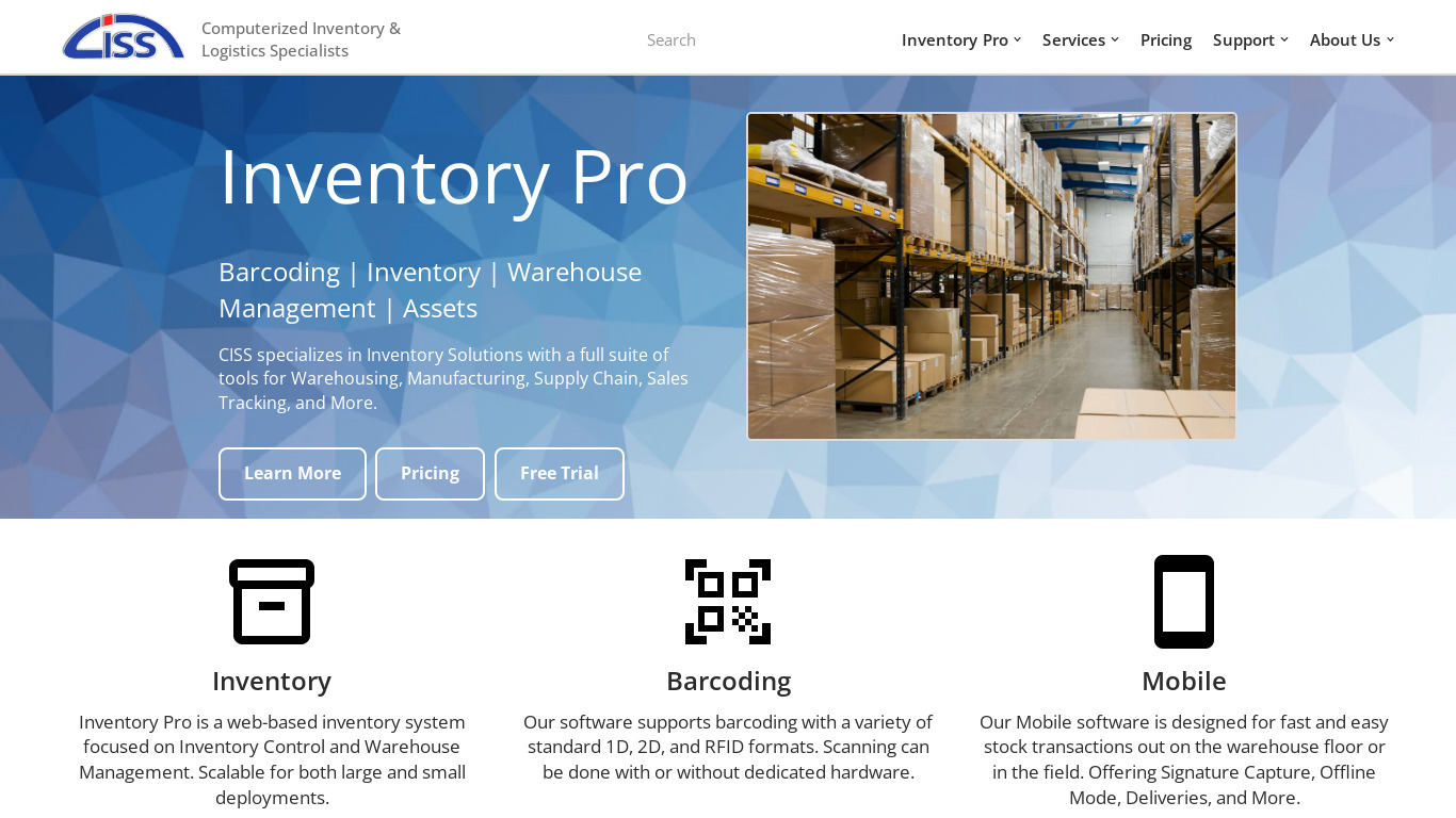 CISS Inventory Pro Landing page