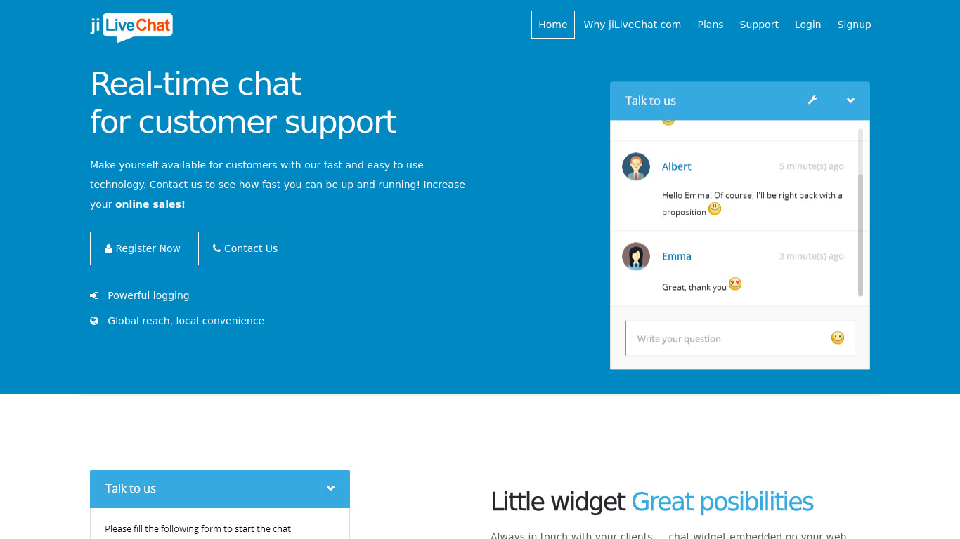 jiLiveChat Landing page