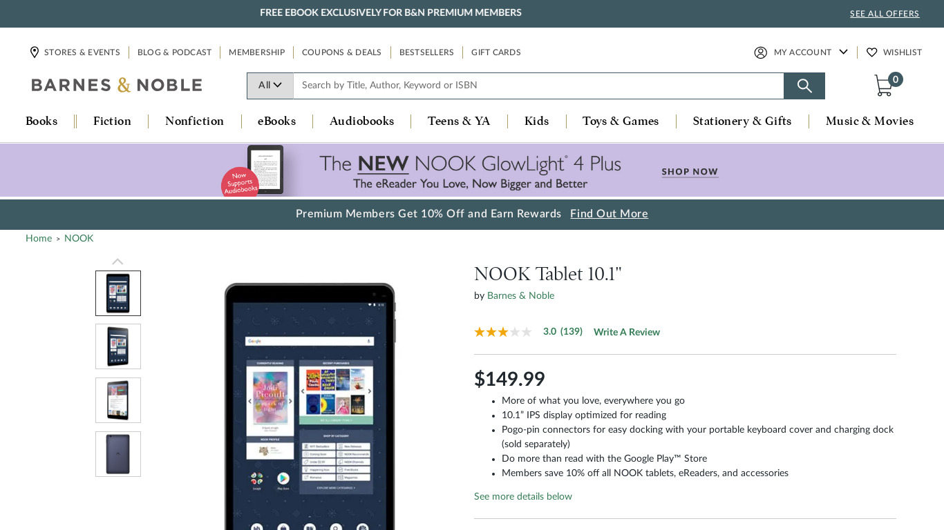 NOOK Tablet 10.1" Landing page
