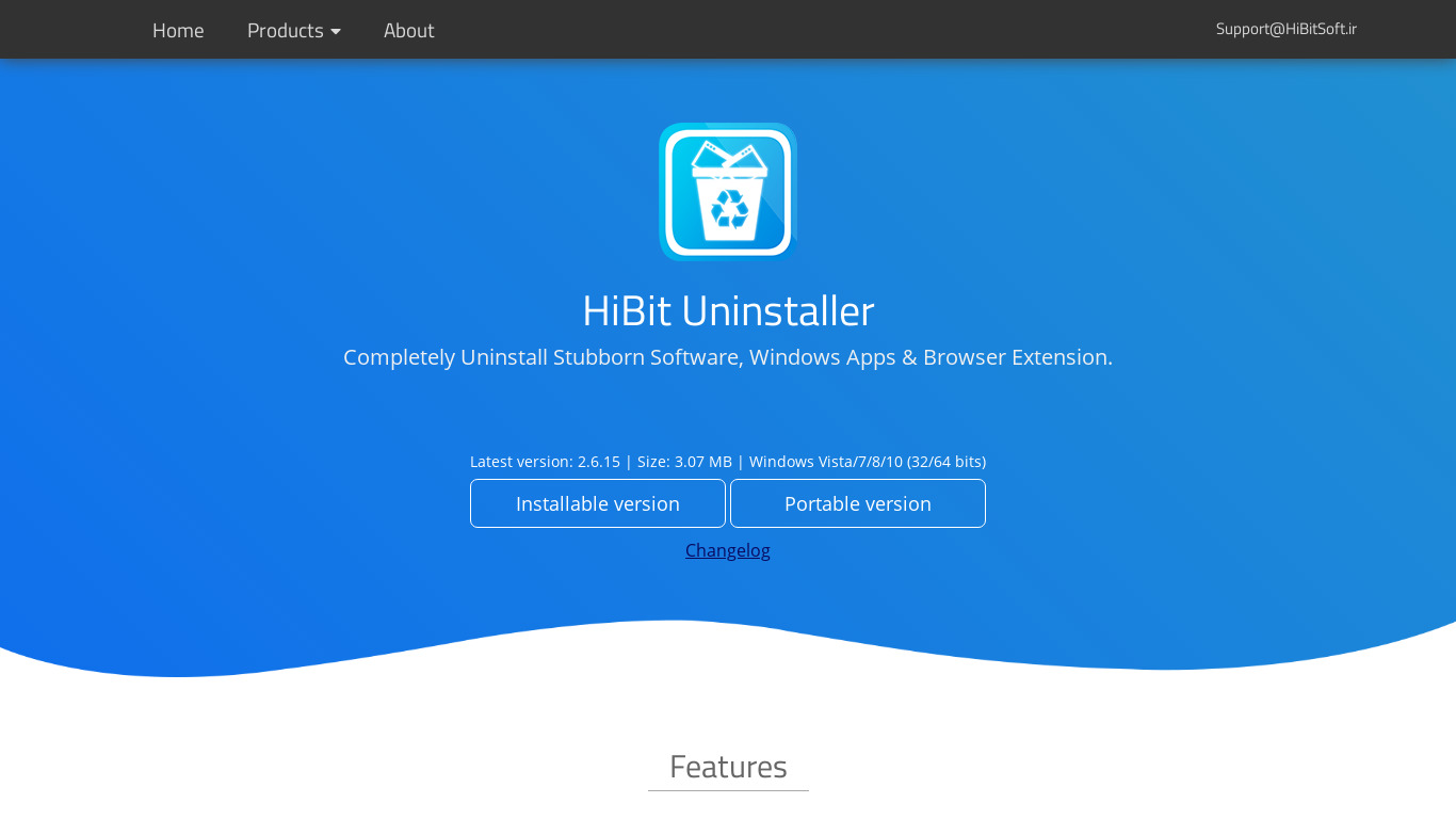 HiBit Uninstaller Landing page