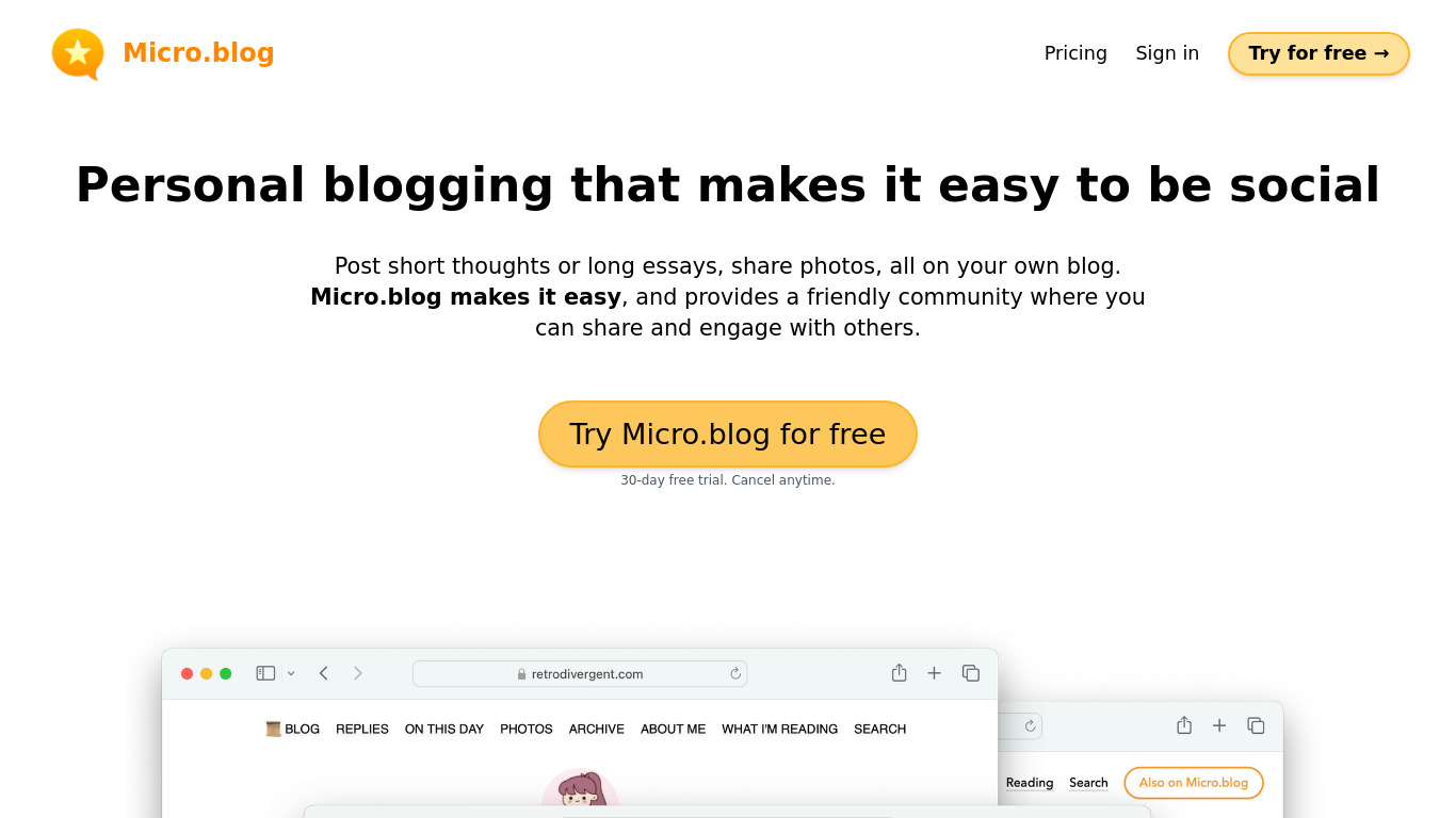 Micro.blog Landing page
