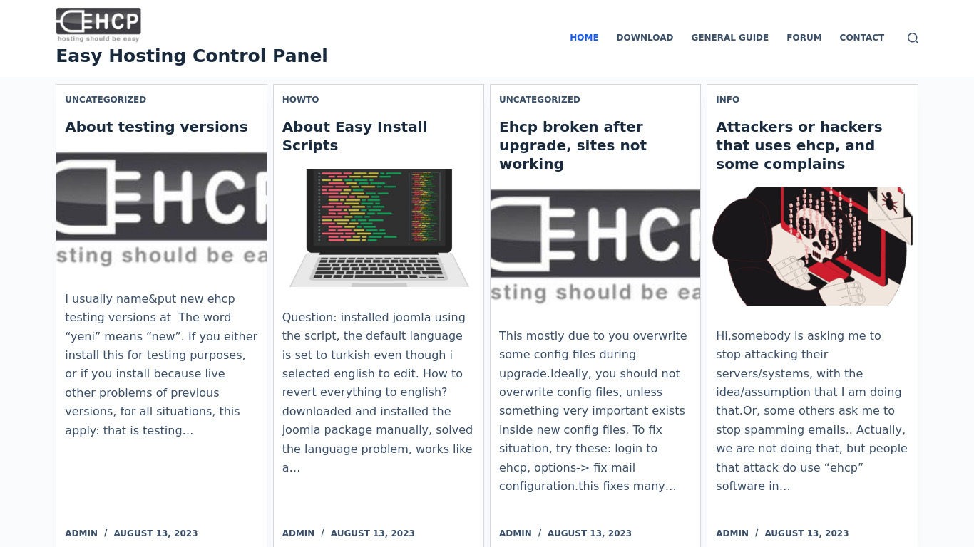 Easy Hosting Control Panel Landing page