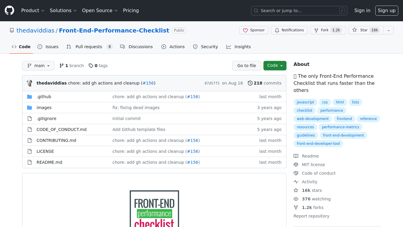 Front-End Performance Checklist Landing page