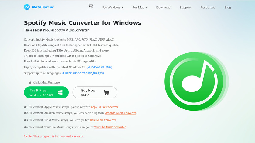 NoteBurner Spotify Music Converter Landing Page