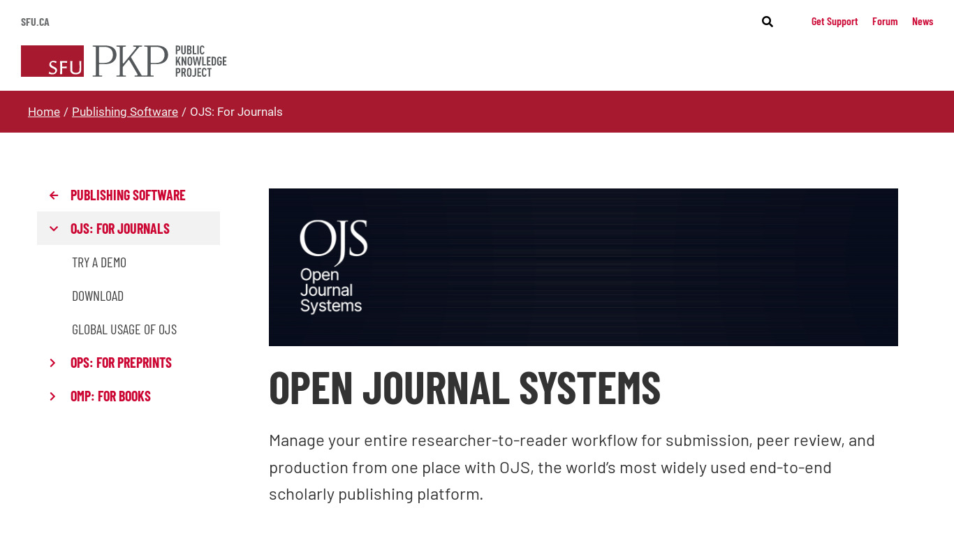 PKP Open Journal Systems Landing page