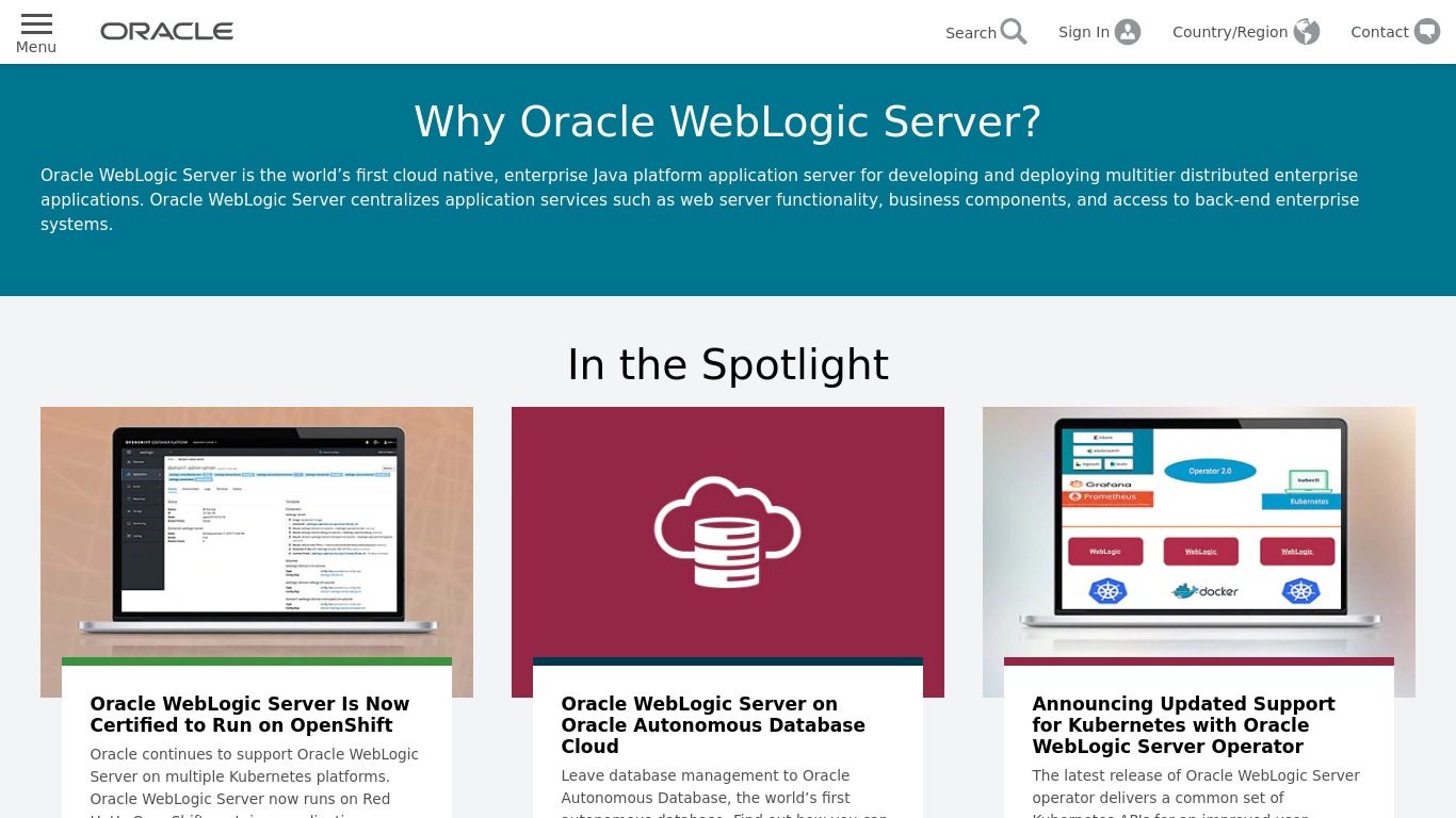 Oracle Weblogic Server Landing page