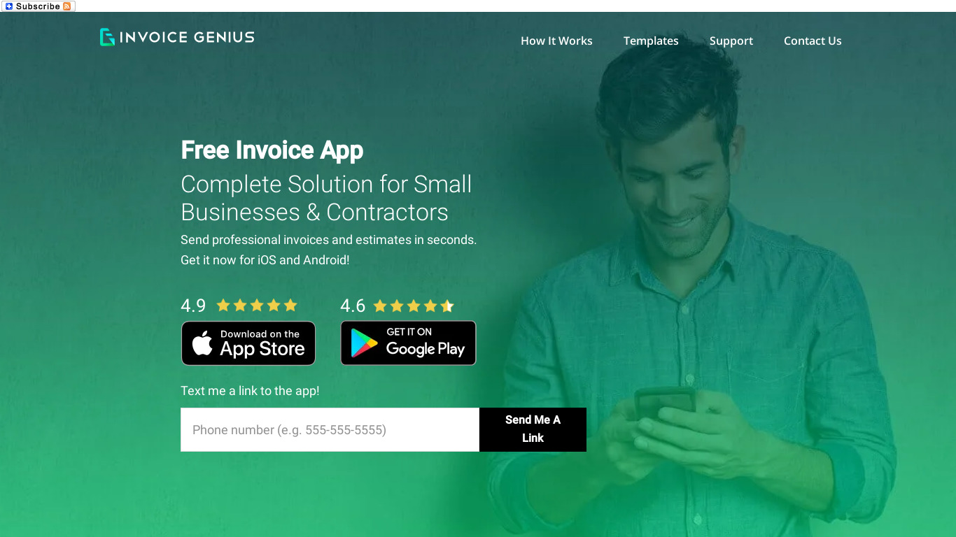 Invoice Genius Landing page