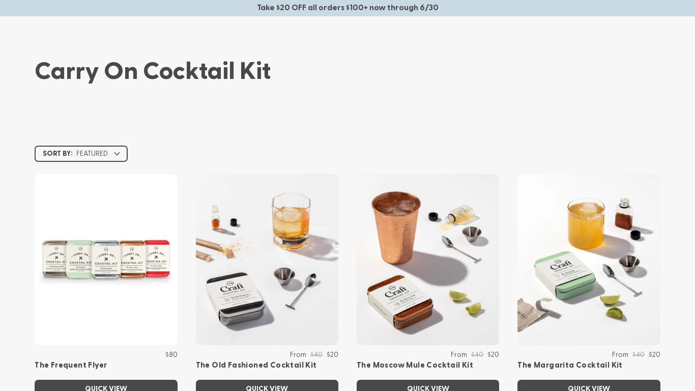 Carry On Cocktail Kit Landing page