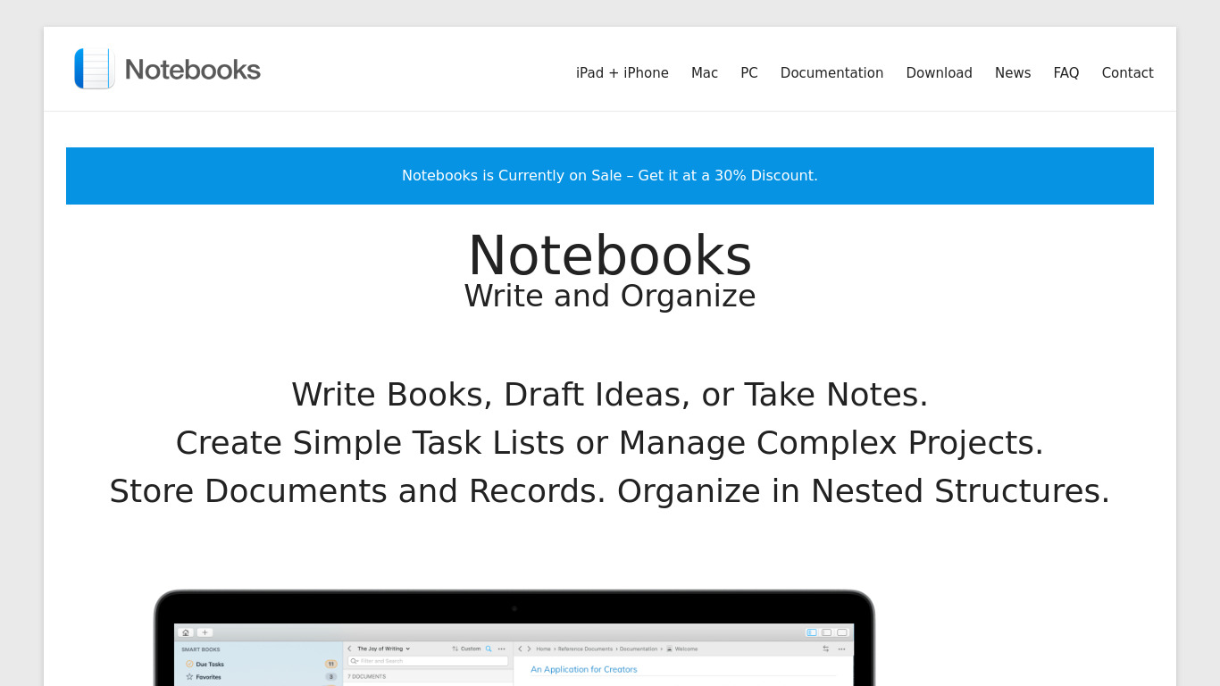 Notebooks Landing page