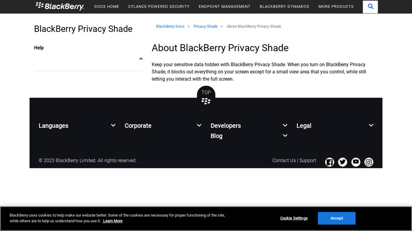 BlackBerry Privacy Shade Landing Page