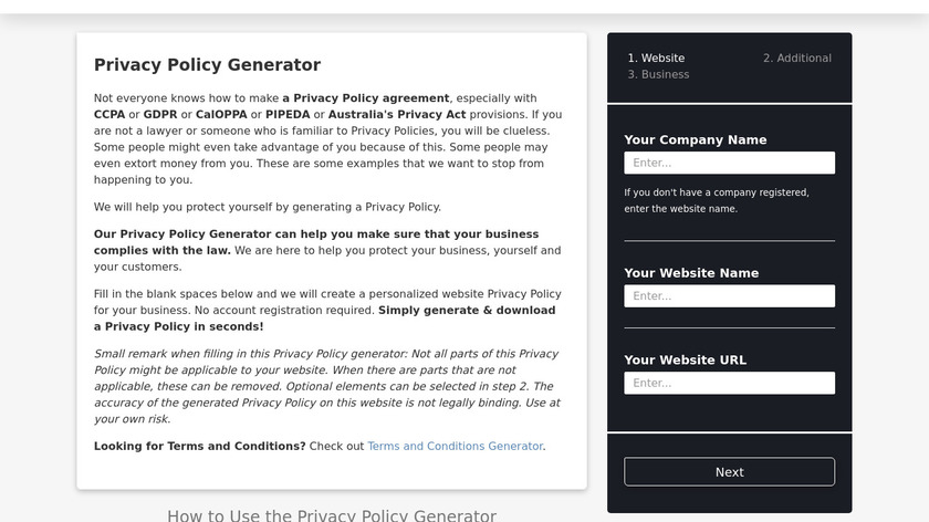 PrivacyPolicyGenerator.info Landing Page