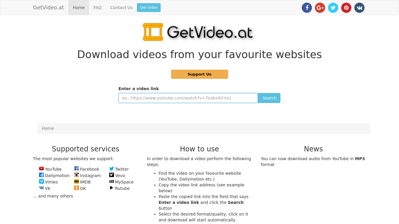 GetVideo.at Landing page