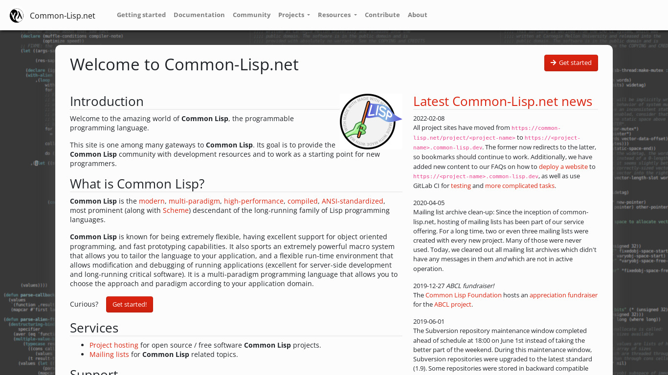 Common Lisp Landing page