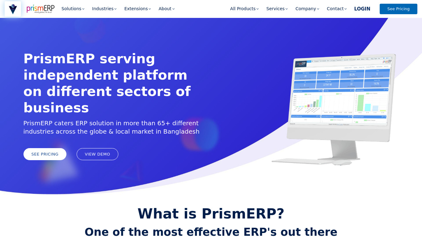 PrismERP Landing page
