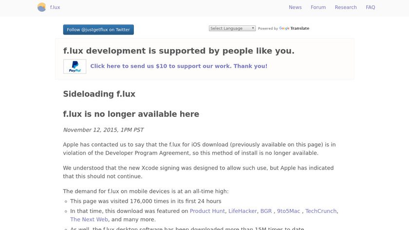 f.lux for iOS Landing Page